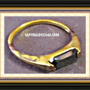 Gold Tone Ring Antique Size 5.5 With Black Crystal Biker Chic Punk Rock Style